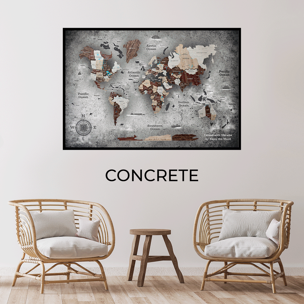 3D Weltkarte aus Holz cappuccino