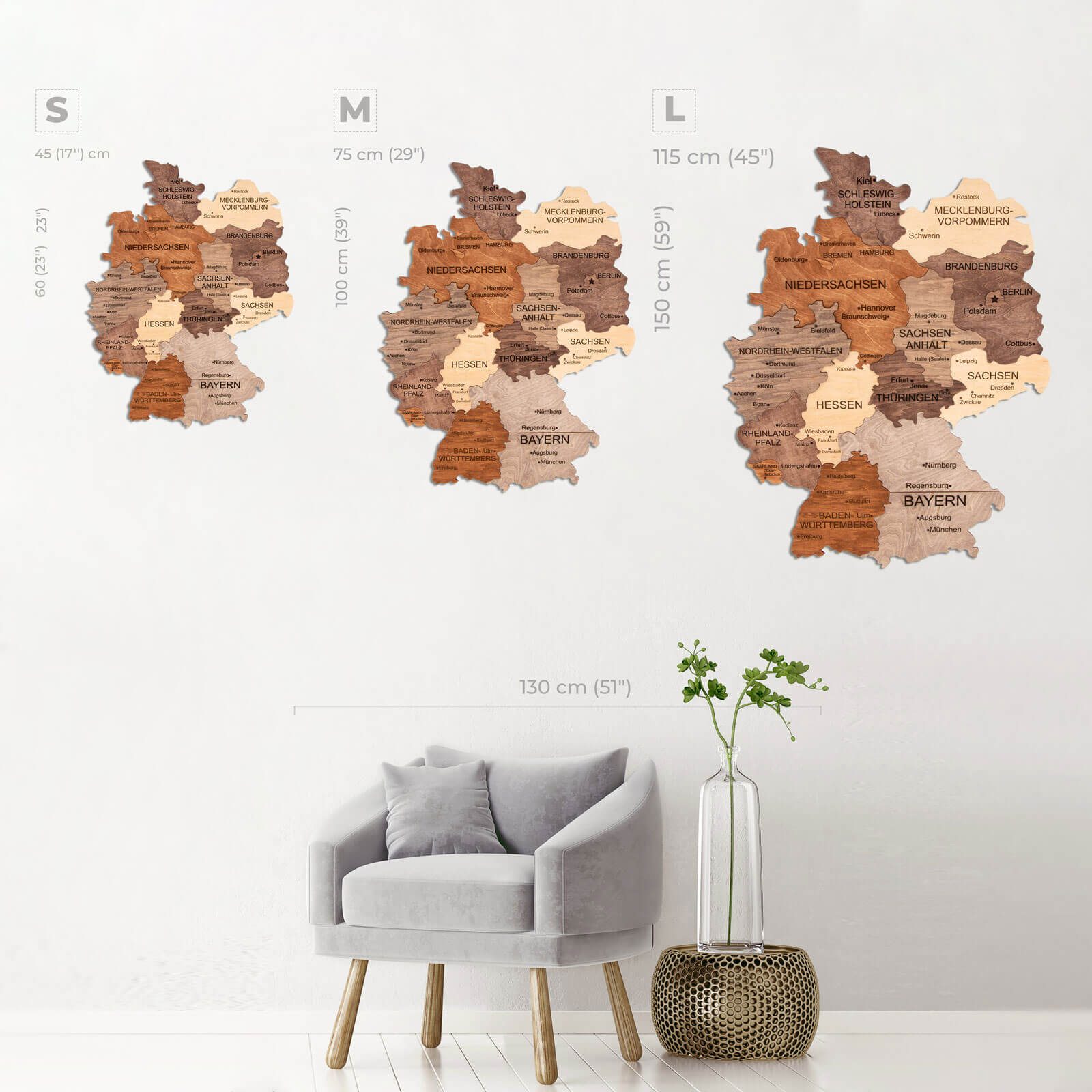3D Holz Deutschlandkarte Multicolor