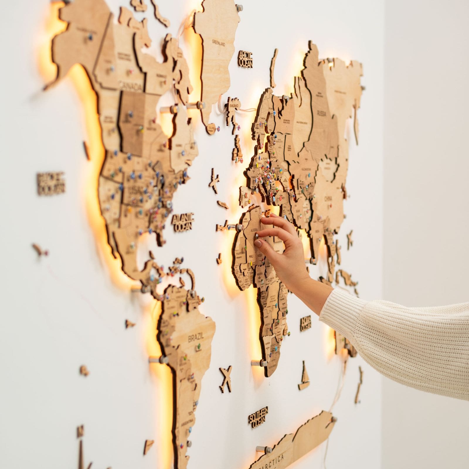 3D LED Wooden World Map Light Wood