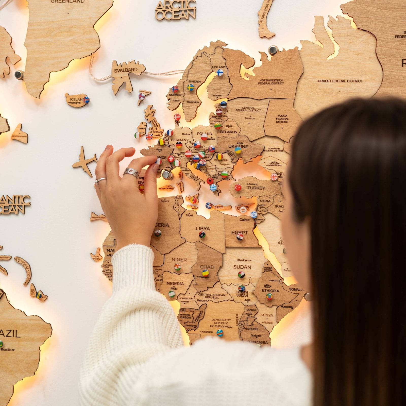 3D LED Wooden World Map Light Wood