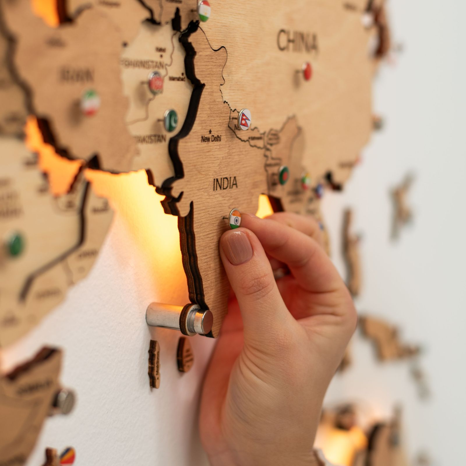 3D LED Wooden World Map Light Wood