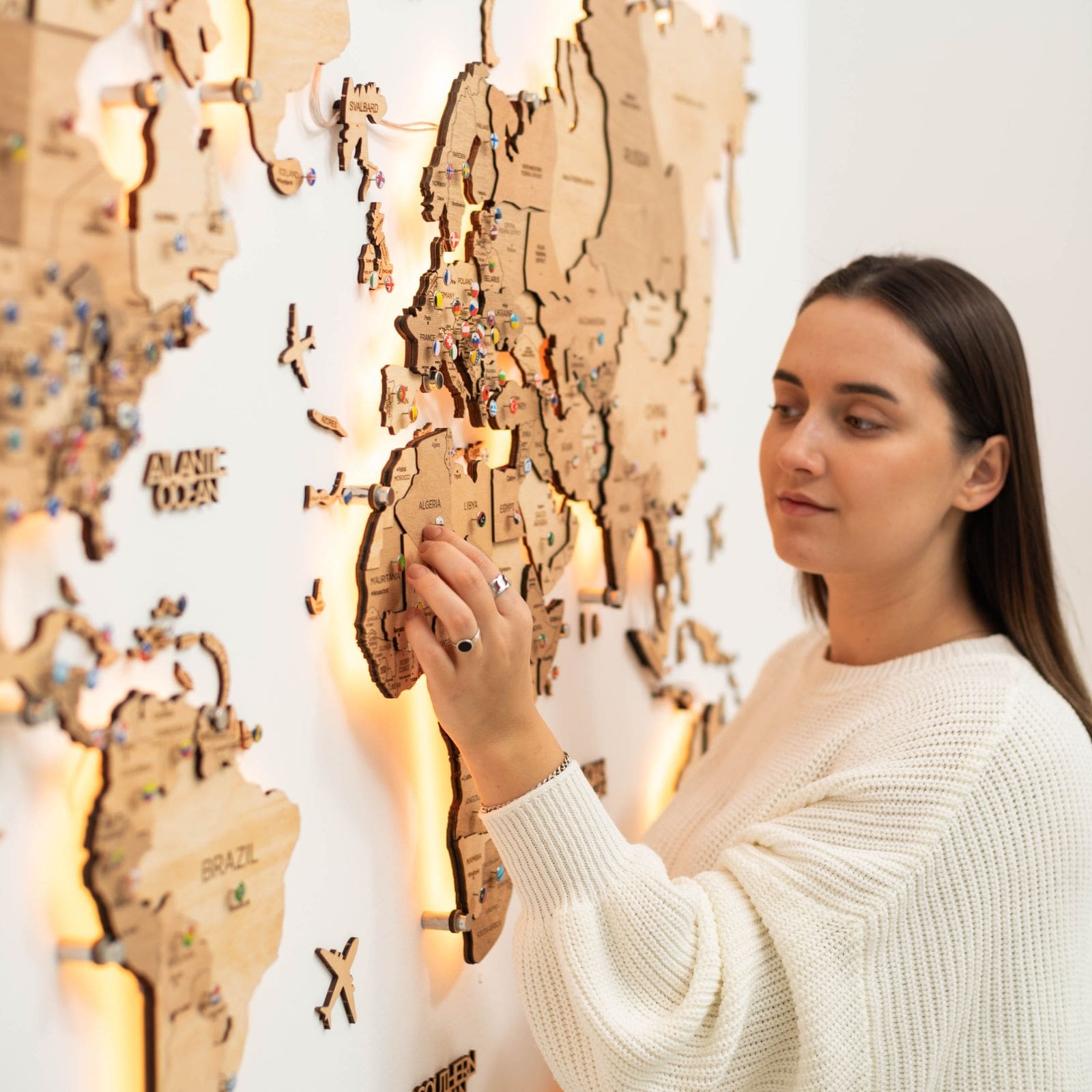 3D LED Wooden World Map Light Wood
