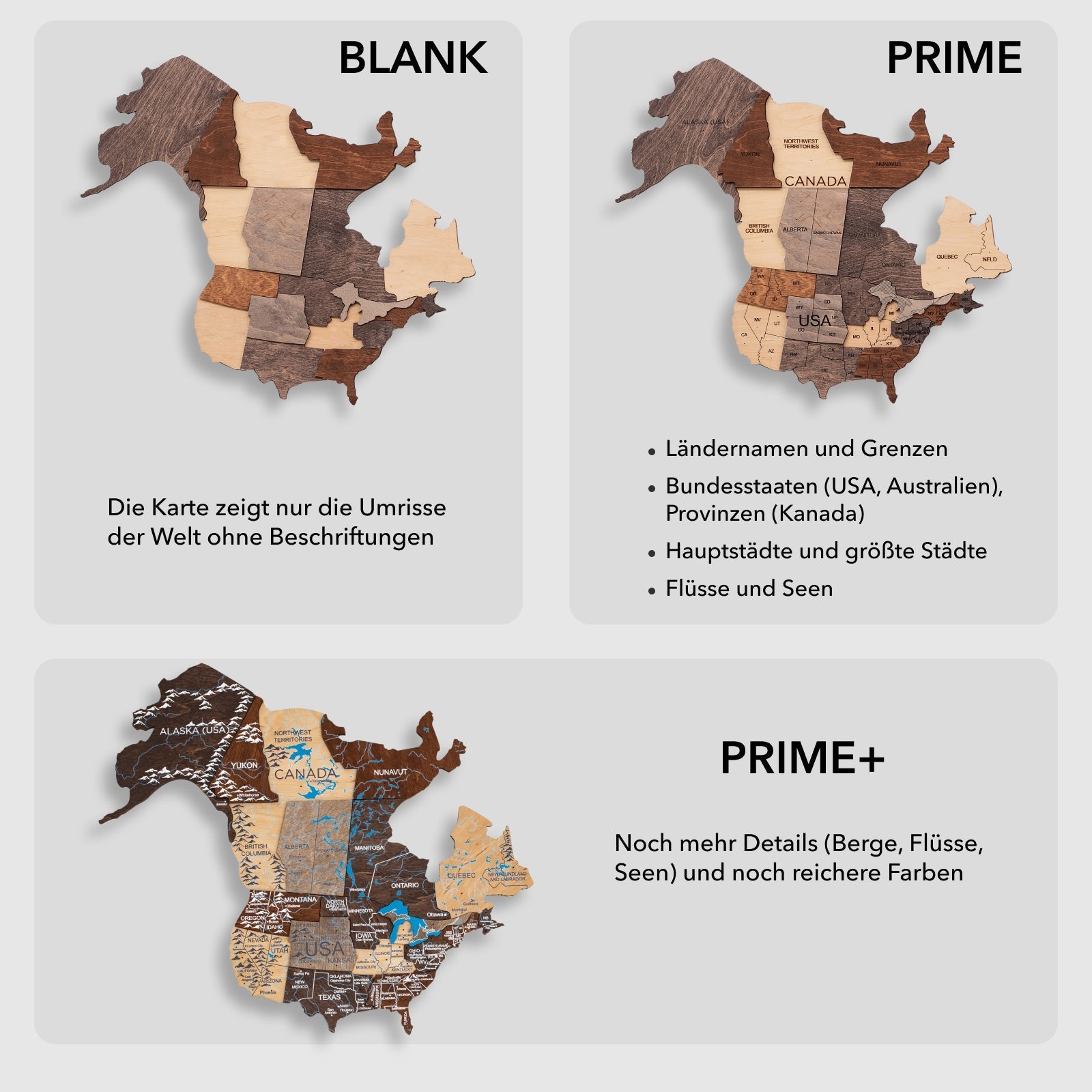 Holz Weltkarte multicolor