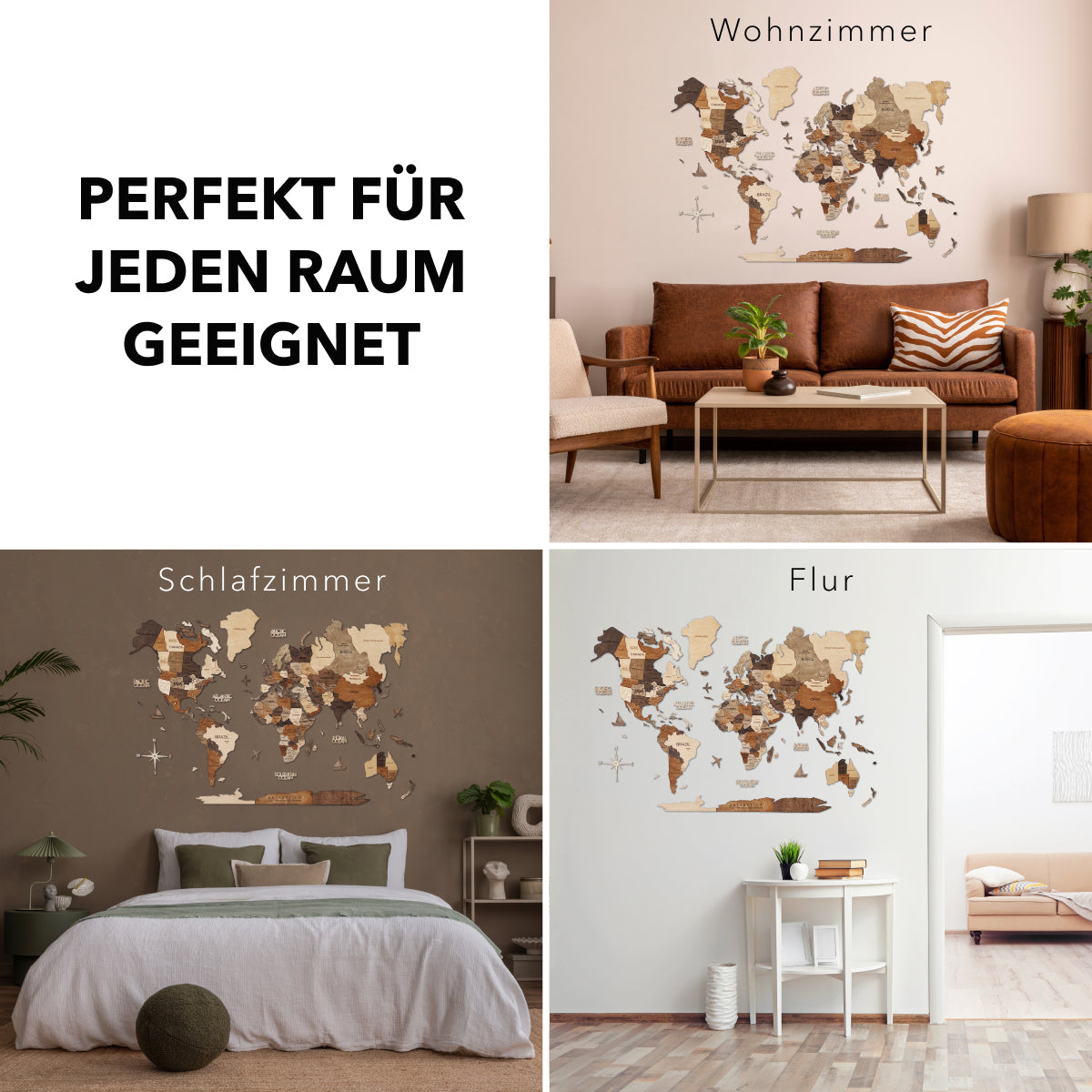Holz Weltkarte multicolor