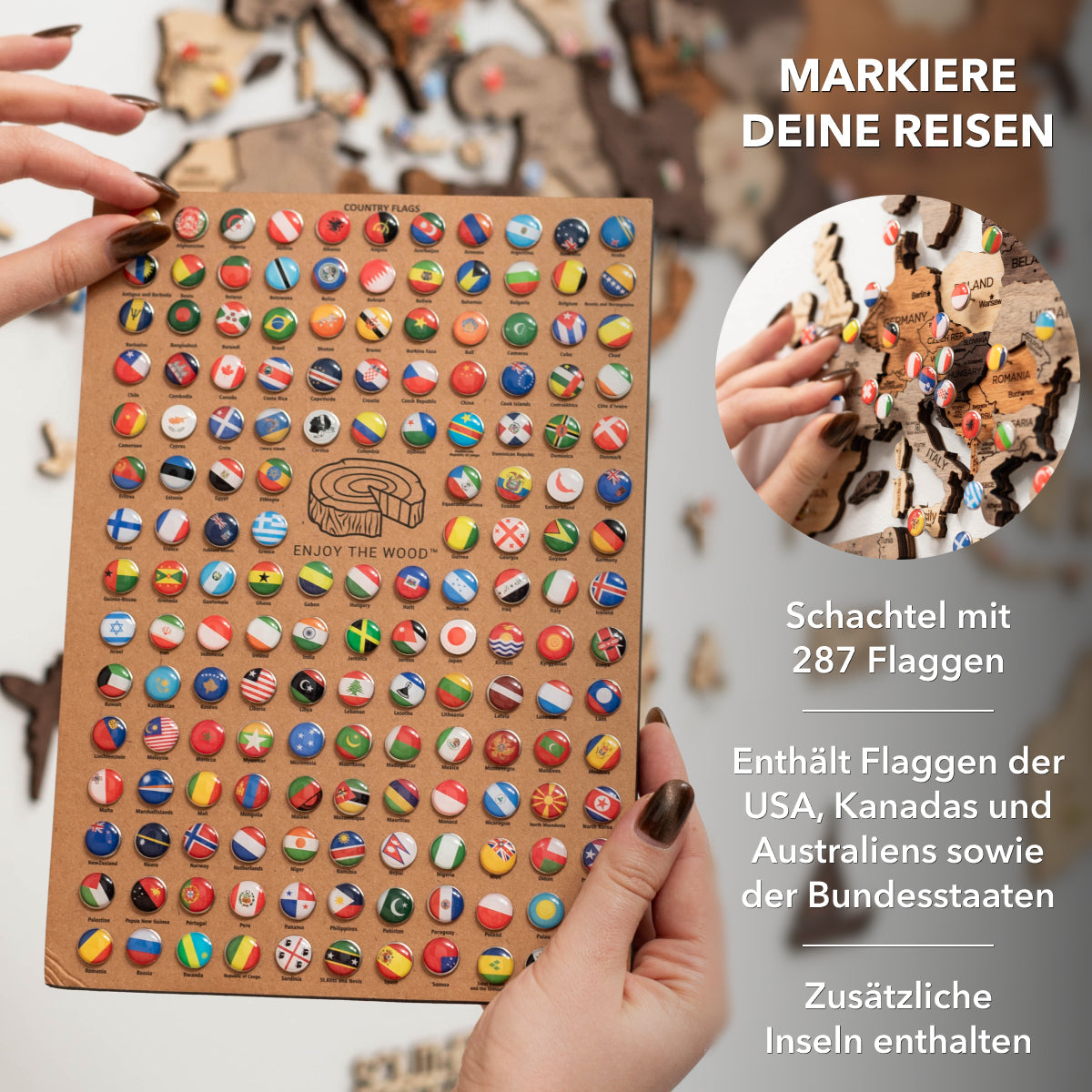 Holz Weltkarte multicolor