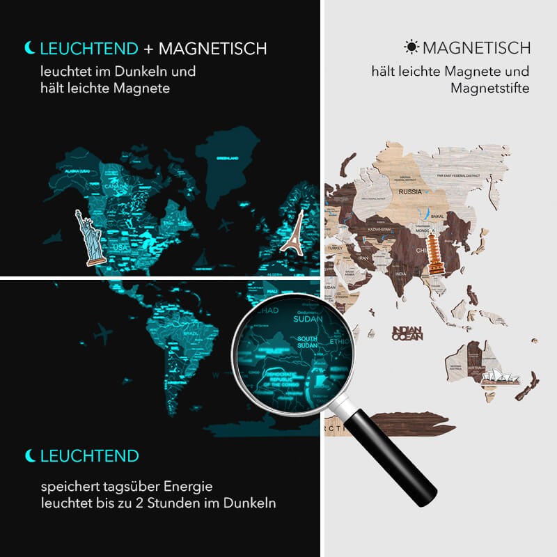 Weltkarte mit magnetischen Stecknadeln